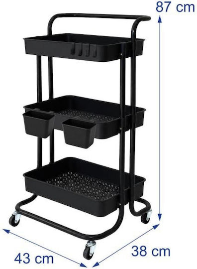 Relaxdays Metal Kitchen Trolley Black 87x43x38cm
