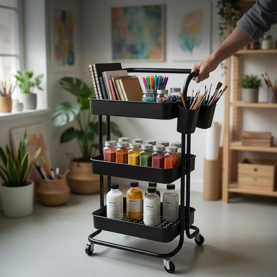 Relaxdays Metal Kitchen Trolley Black 87x43x38cm