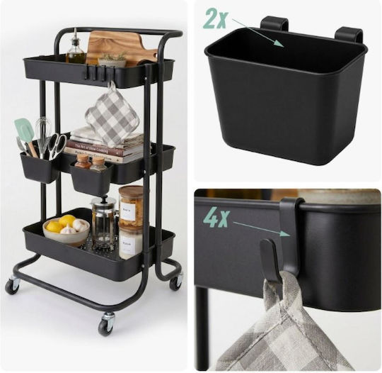 Relaxdays Metal Kitchen Trolley Black 87x43x38cm