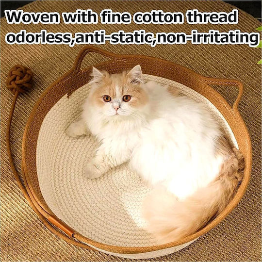 Cat and Small Dog Nest Knitted Natural Rope Summer Ventilated Bed Toy Ball M46xW46xH16cm White Brown