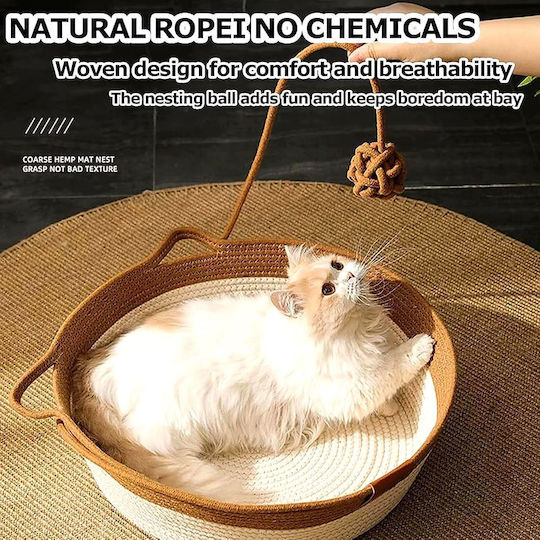 Cat and Small Dog Nest Knitted Natural Rope Summer Ventilated Bed Toy Ball M46xW46xH16cm White Brown