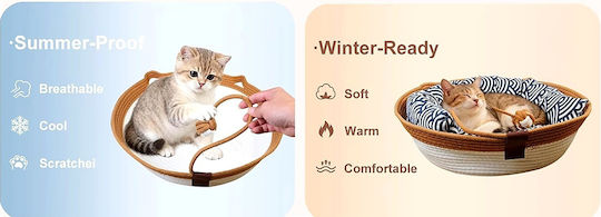 Cat and Small Dog Nest Knitted Natural Rope Summer Ventilated Bed Toy Ball M46xW46xH16cm White Brown