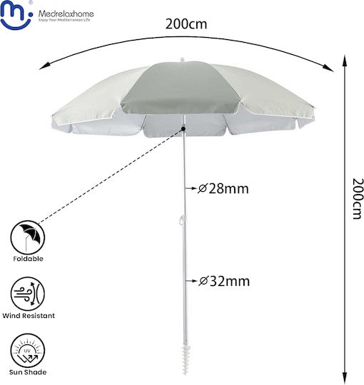 Medrelaxhome Umbrelă Pliabilă De Plajă Din Aluminiu Diametru 2m Cu Protecție UV Verde Set Cu Scaun Pliabil Compact