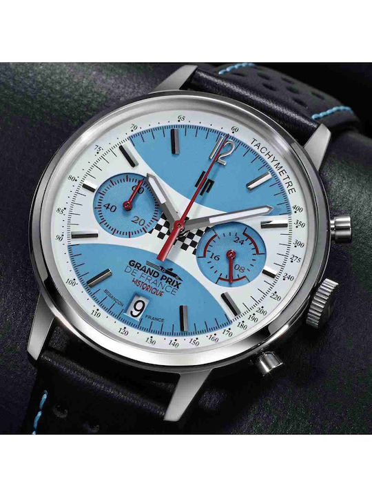 Lip Watches Rallye Meca Men's Watch Chronograph Battery with Black Leather Strap
