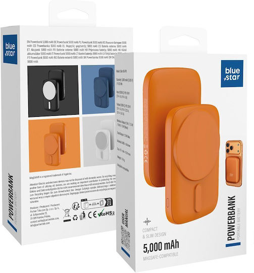 Blue Star DG-P8 MagSafe Power Bank 5000mAh 20W with USB-C Power Delivery Port Orange