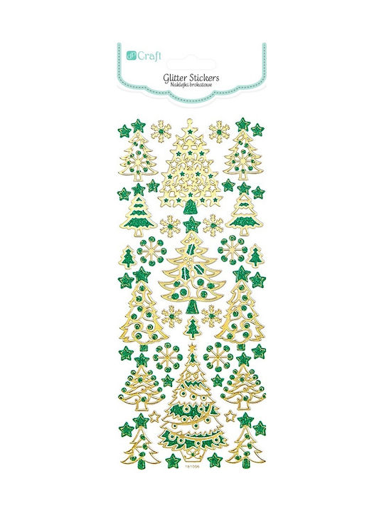 Decorative Stickers Golden Green Christmas Trees 44pcs