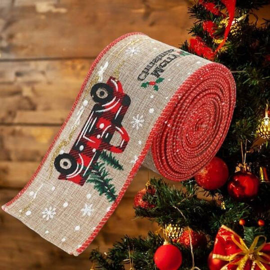 Ecarla Christmas Tape Ribbon 6.3cmx2m Beige Cars Christmas Trees Ksn139