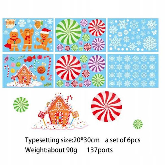 Ecarla Weihnachtsaufkleber Bunte Fensteraufkleber 6 Stücke 20x30cm Nkd14