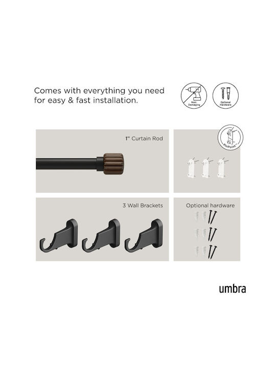 Umbra Extendable Metallic Curtain Pole Evie Single 107-305cm Black/Walnut