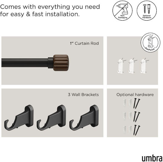 Umbra Extendable Metallic Curtain Pole Evie Single 107-305cm Black/Walnut