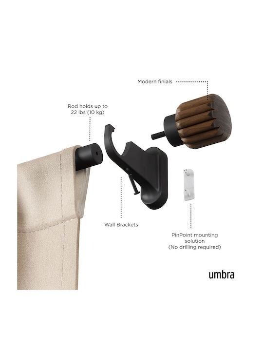 Umbra Extendable Metallic Curtain Pole Evie Single 107-305cm Black/Walnut