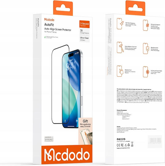 Mcdodo Auto-fit Gehärtetes Glas Starker Displayschutzfolien Hülle iPhone 17 Pro Max