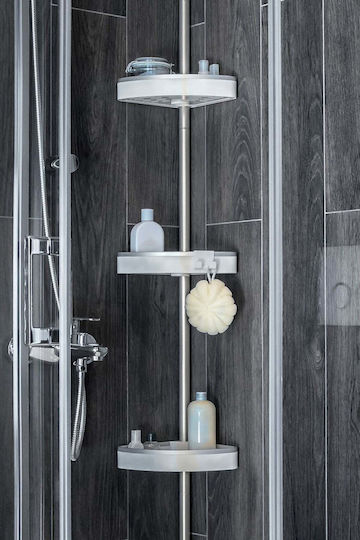 SteweHome Corner Floor Bathroom Shelf Metallic White