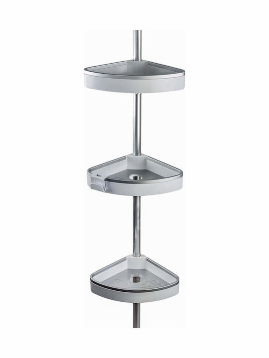 SteweHome Corner Floor Bathroom Shelf Metallic White