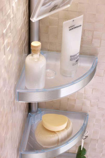 SteweHome Corner Floor Bathroom Shelf Metallic White