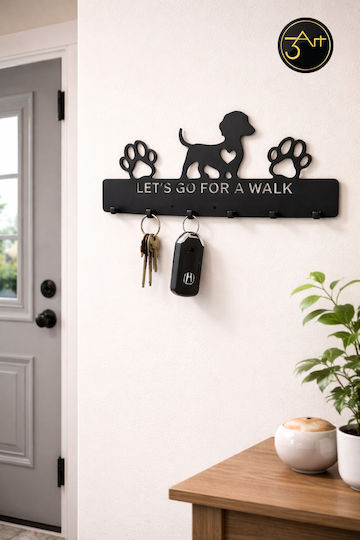 SteweHome Metal Wall Hanger 6 Hooks Black 25x10x10cm
