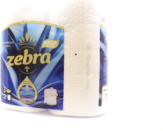 Zebra White Mega Χαρτί Κουζίνας 2 Ρολά 3 Φύλλων 2 Συσκευασίες