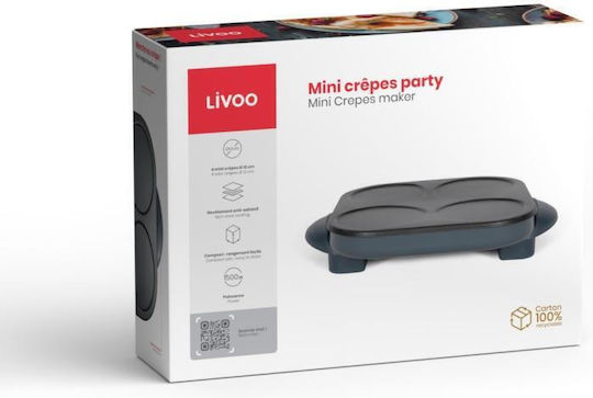 Livoo Doc266g Уред За Палачинки 1500w Незалепващо Покритие 4 Палачинки 12 См Черен