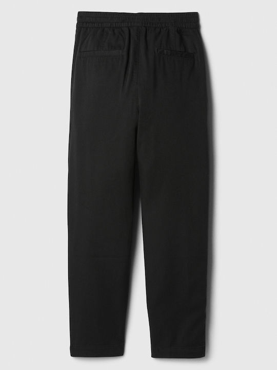 Women's Fabric Capri Trousers with Elastic Straight Line Black