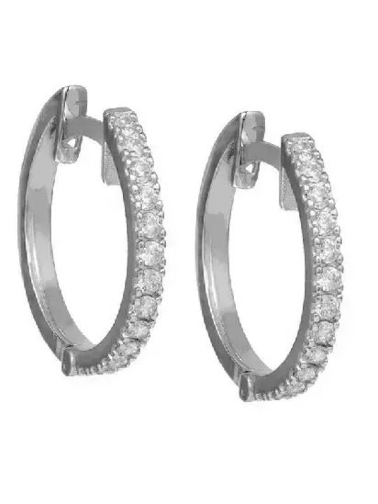 Earrings Hoops from White Gold 9K with Stones