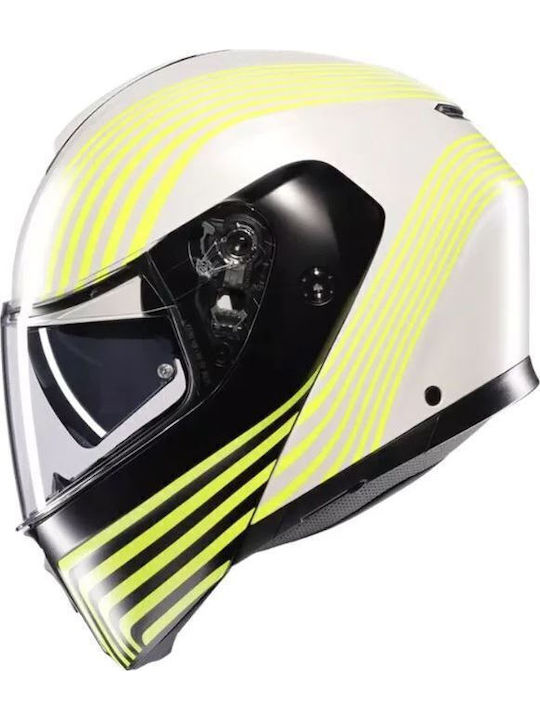 AGV Streetmodular Iseo Matt Weiß/Schwarz/Gelb Fluoreszieren Flip-Up Motorradhelm ECE 22.06 Gewicht 1690g mit Pinlock und Sonnenvisier