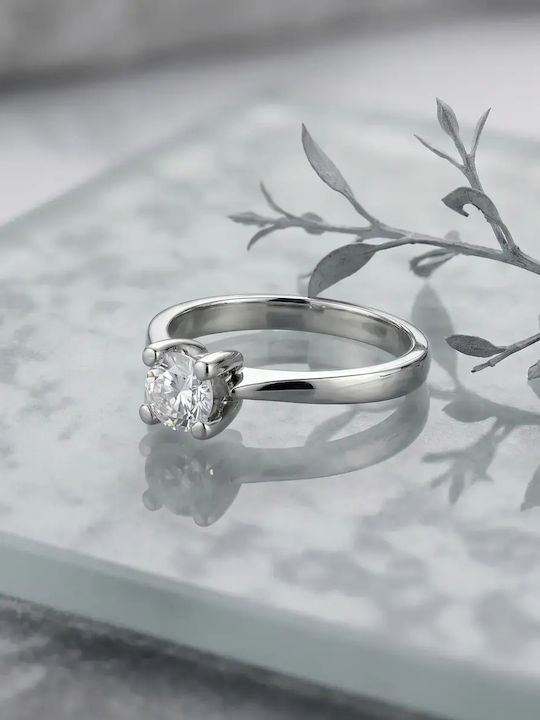 Μονόπετρο από Λευκόχρυσο 14K με Διαμάντι