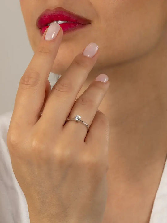 Single Stone Ring In 14K White Gold