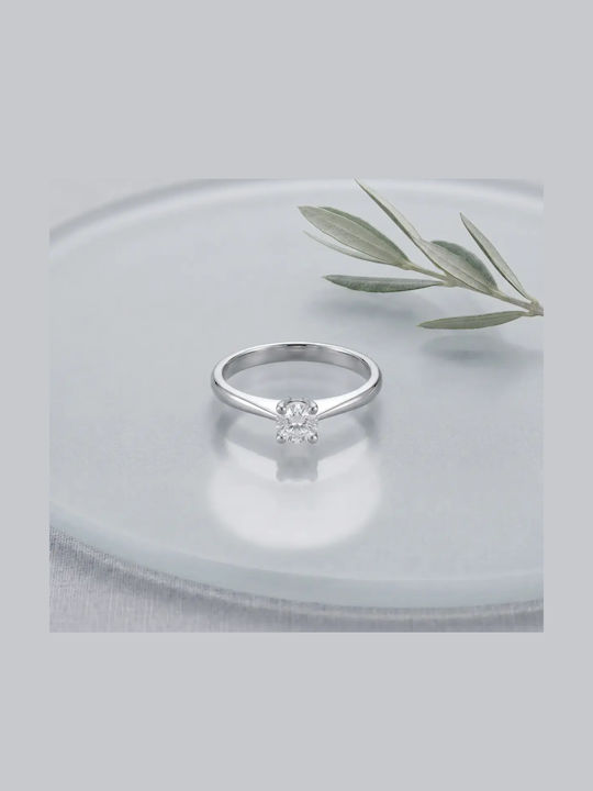 Einzelner Steine Ring aus Weißgold 14K mit Kunstdiamant