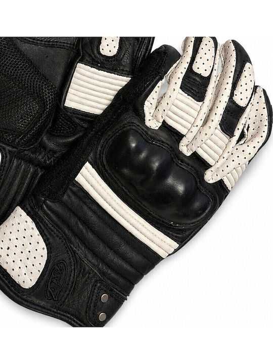 Roland Sands Design Rourke Herren Leder Motorradhandschuhe Schwarz/Weiß