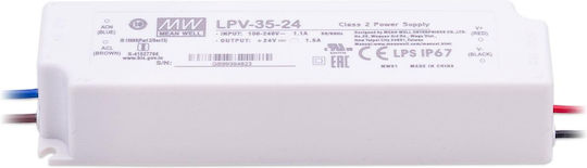 Mean Well LPV-35-24 Adjustable Dimmable Waterproof LED Power Supply IP67 Power 35W with Output Voltage 24V