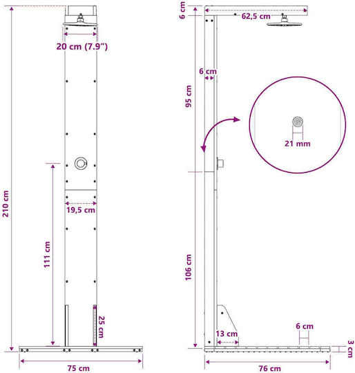 vidaXL Ντουζιέρα Πισίνας 76x210εκ. Λευκή
