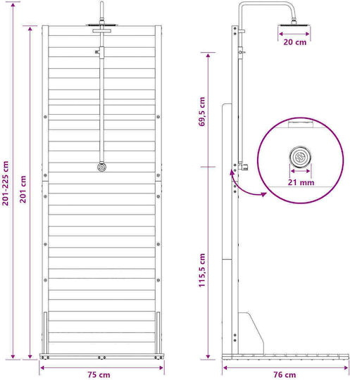 vidaXL Pool Shower 76x225 cm Brown