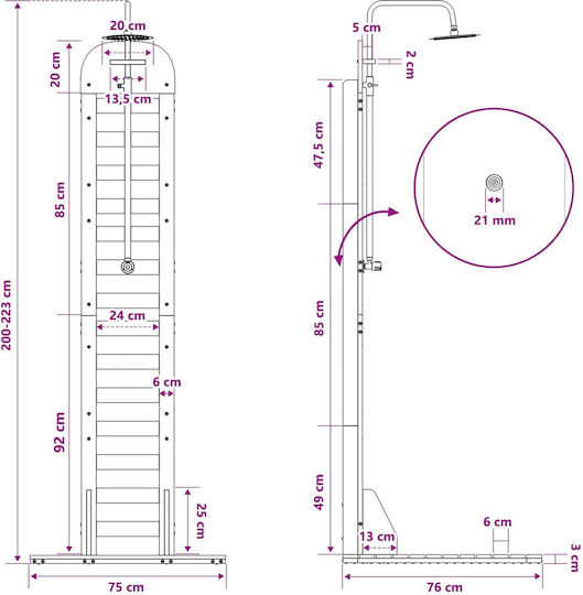 vidaXL Ντουζιέρα Πισίνας 76x223εκ. Καφέ