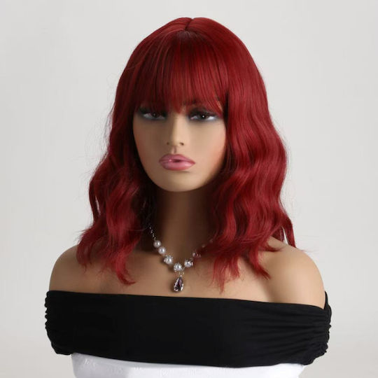 Aph Περούκα Κόκκινο Σπαστό Μαλλί Αφέλειες Red Wavy Wig Bangs Wig-348l