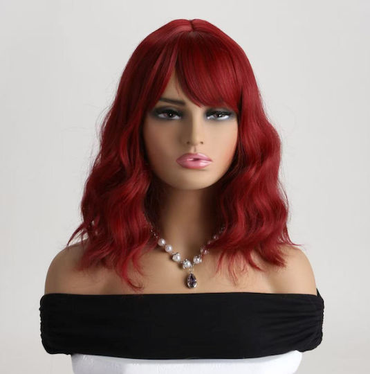 Aph Περούκα Κόκκινο Σπαστό Μαλλί Αφέλειες Red Wavy Wig Bangs Wig-348l