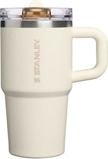 Stanley Protour Flip Handled Tumbler Thermos 590ml Cream with Straw and Handle