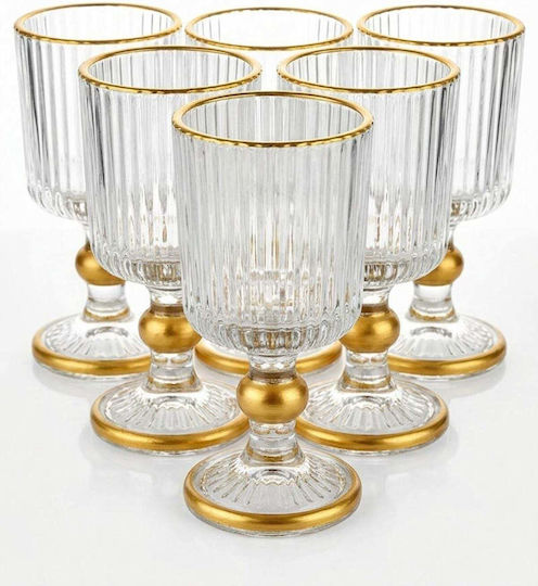 SteweHome Set Pahare Cu Picior Din Sticlă Aurii 100ml 6 Bucăți
