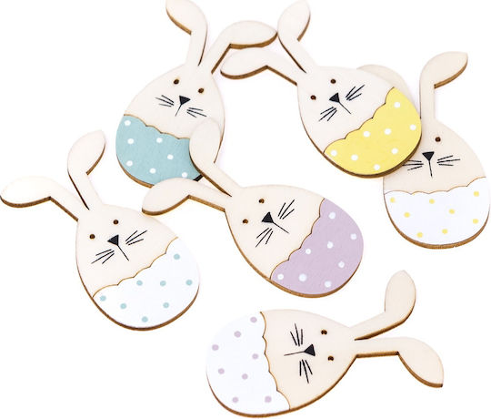 Wooden Bunnies In Easter Eggs 8cm 6pcs