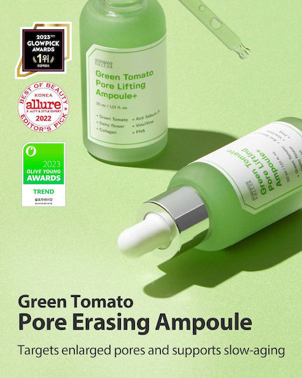 Sungboon Editor Green Tomato Pore Lifting Ampoule+ Moisturizing Ampoule Face Serum with Niacinamide & Hyaluronic Acid for Brightening & Nourishing 40ml