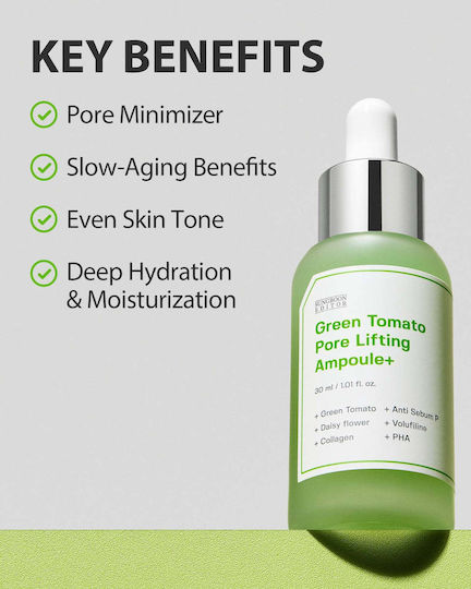 Sungboon Editor Green Tomato Pore Lifting Ampoule+ Moisturizing Ampoule Face Serum with Niacinamide & Hyaluronic Acid for Brightening & Nourishing 40ml