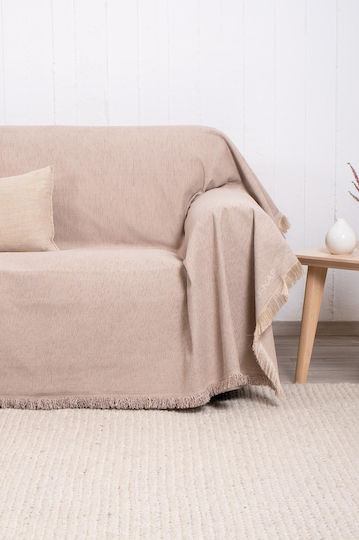 Naf Naf Highline Viersitzer-Sofa Überwurf Chenille 180x350cm Dk Beige 358-135