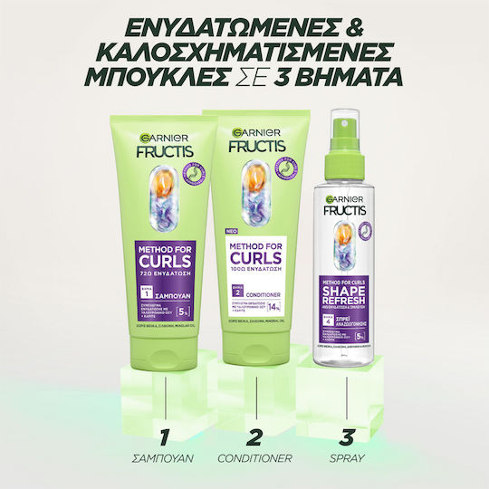 Garnier Fructis Method For Curls 3 Step Hair Care Set Hydration For Curly Hair With Shampoo Conditioner & Spray 3 Pieces