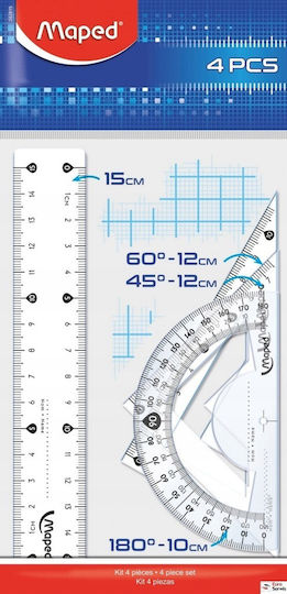 Start Set 15 Cm Mini Ruler 2 Set Squares Protractor Maped Bag 242815