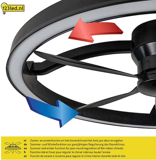 123led Ventilator de Tavan 61,3cm cu Lumină Negru