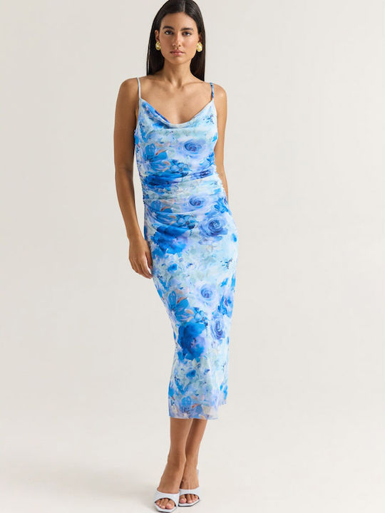 Sommer Midi Wickel Damenkleid Blau