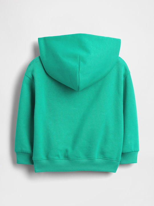 Fleece Επένδυση Παιδικό Φούτερ με Κουκούλα και Τσέπες Deluxe Green