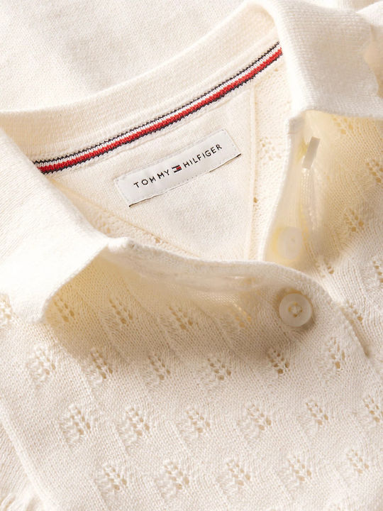 Mädchenkleid Langärmelig Gestrickt Set aus 2 mit Mantel Ivory Silk