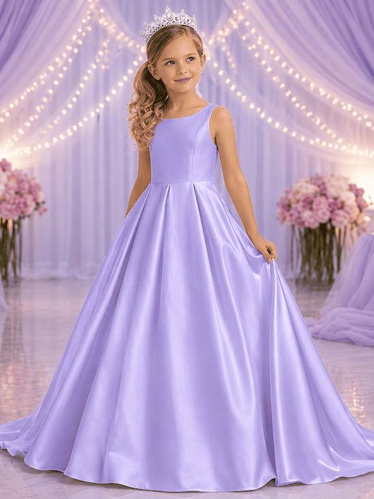 Kinderkleid Ärmellos Satin Flieder