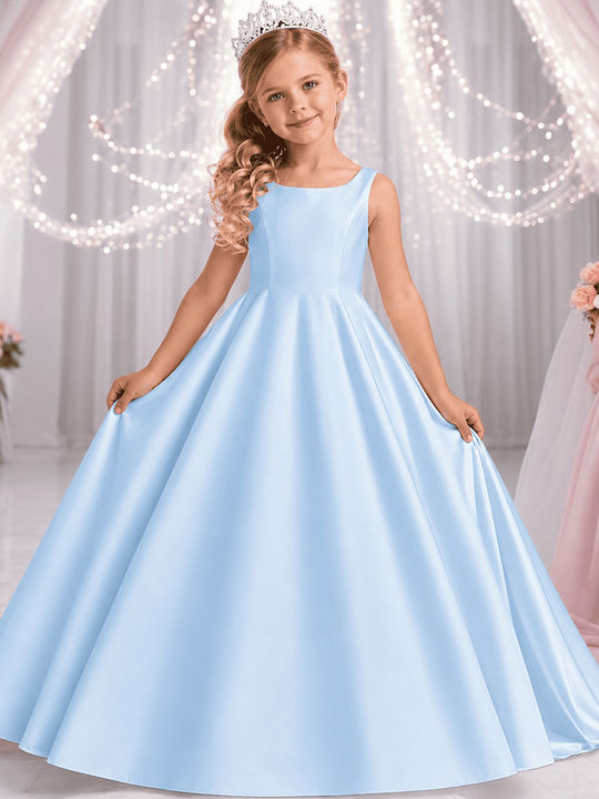 Mädchenkleid Ärmellos Satin Hellblau