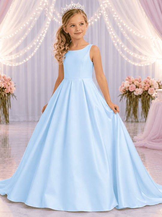 Mädchenkleid Ärmellos Satin Hellblau